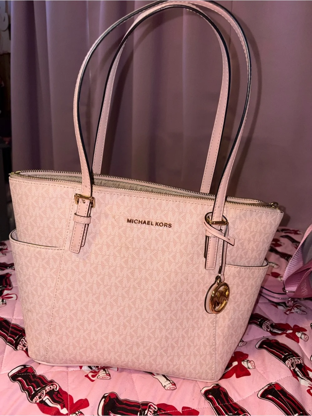 Michael Kors Light Pink Logo Tote with Gold Hardware